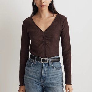 Madewell Semi-Sheer Shirred V-Neck Top